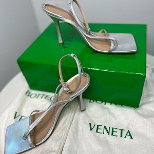 Bottega Veneta- Multi Strap Iridescent Stretch High-Heel Sandals
